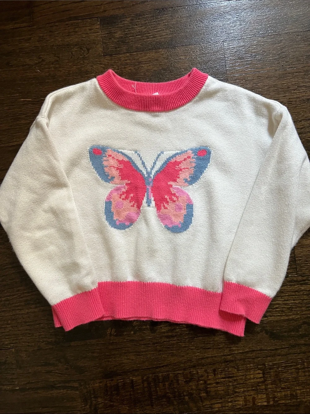 GAP kids Cream Sweater with Pink & Blue Butterfly